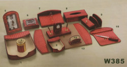 Desk Set, 13 Components, Leather, Red