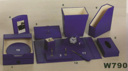 Desk Set, 12 Components, Leather, Blue